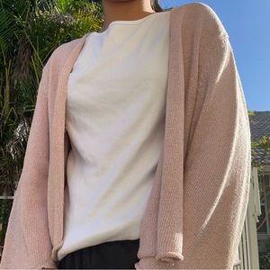 Soft Rose Pale Pink Draped Silk Blend Button Down Cardigan!